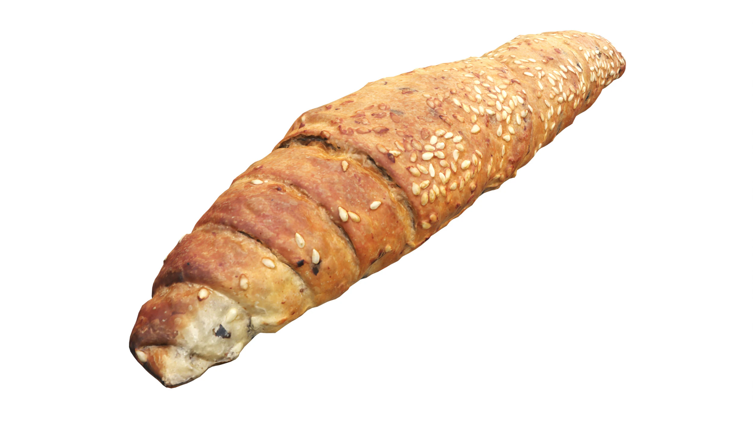 Bread roll with olives and sesam seeds 3D Model .c4d .max .obj .3ds .fbx .stl .blend 