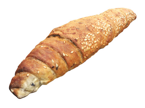 Bread roll with olives and sesam seeds Model 3D