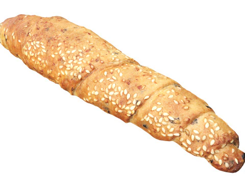 Bread roll with olives and sesam seeds 3D Model