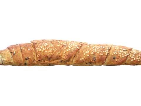 Bread roll with olives and sesam seeds 3D Model
