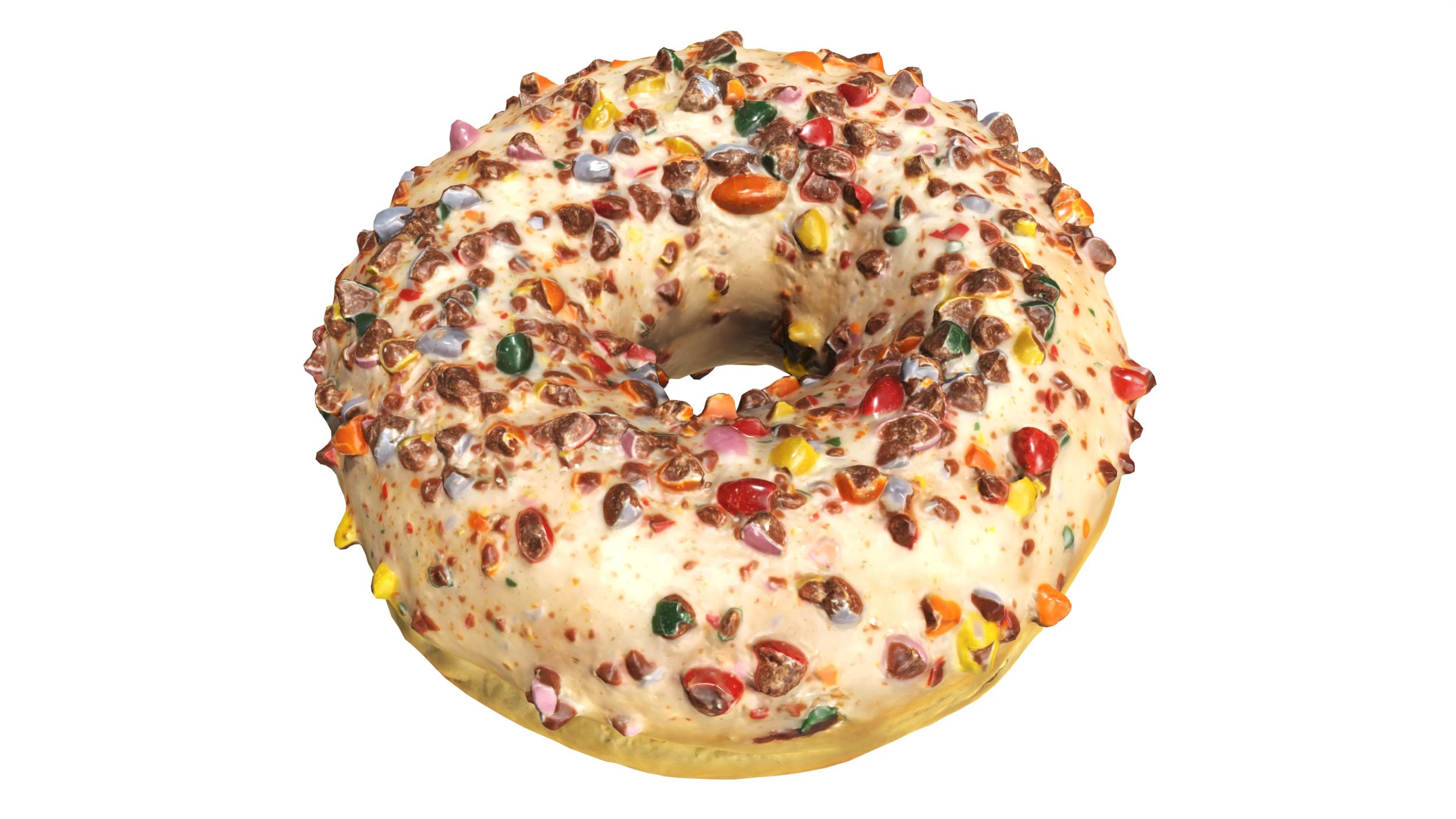 Donut with cracked chocolate candy chips 3D Model .c4d .max .obj .3ds .fbx .stl .blend 