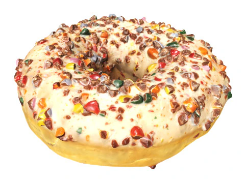 Donut with cracked chocolate candy chips 3D Model