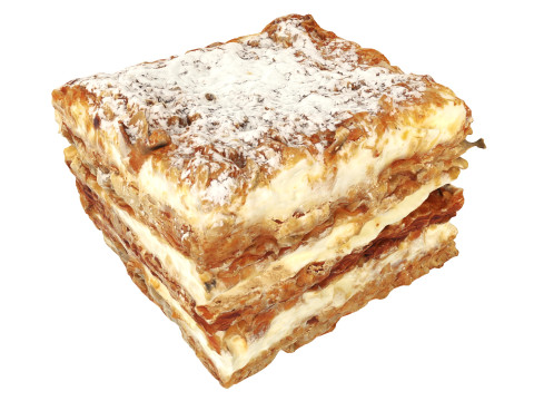 Layered cake with cream piece Model 3D