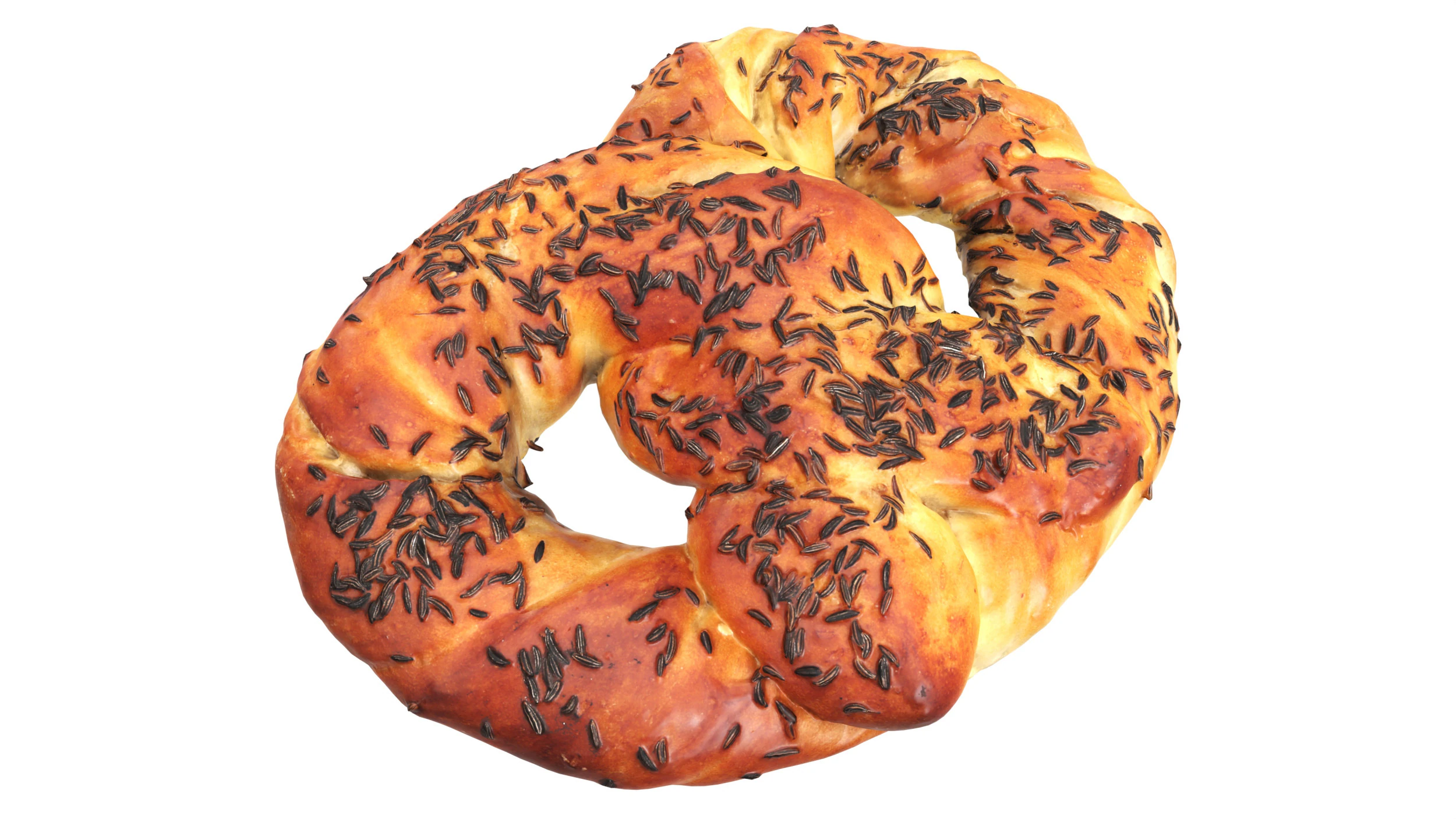 Pretzel with cumin seeds 3D Model .c4d .max .obj .3ds .fbx .stl .blend 