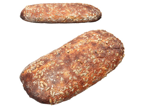 Rectangle rye bread with seeds Model 3D