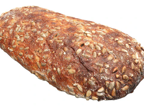 带种子的长方形黑麦面包 3D 模型