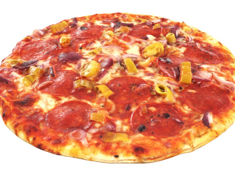 Pizza with salami and jalapeno 3D Модель