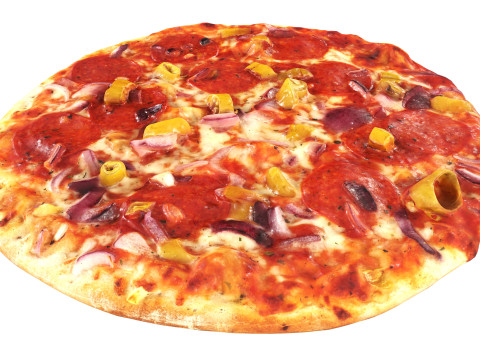 Pizza with salami and jalapeno 3D Модель