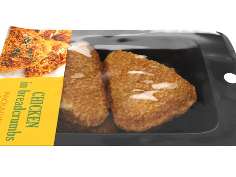 Chicken cutlets in breadcrumbs with packaging 3D 모델