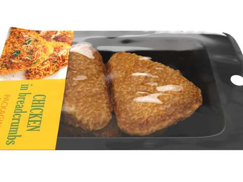 Chicken cutlets in breadcrumbs with packaging 3D Model