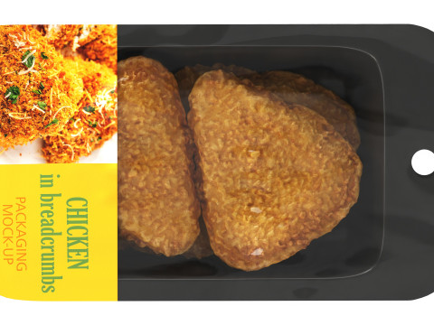 Chicken cutlets in breadcrumbs with packaging 3D 모델