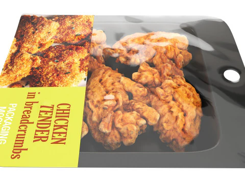 Chicken tender in breadcrumbs with packaging 3D Model