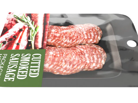 Sliced smoked sausage with packaging 3D Model