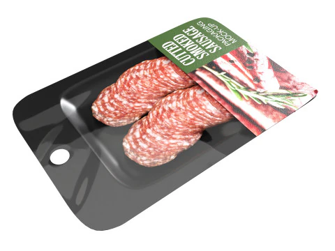 Sliced smoked sausage with packaging 3D Model