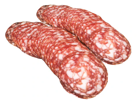 Sliced smoked sausage with packaging 3D Model