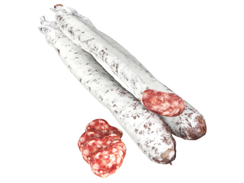 Dried sausage long whole and slices 01 Modello 3D