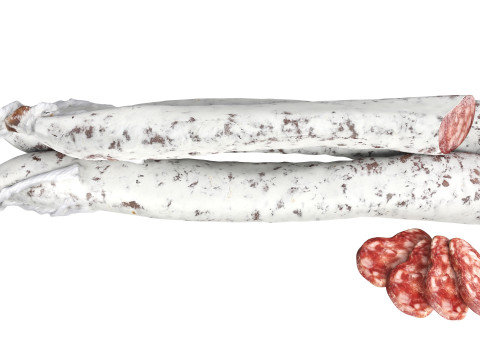 Dried sausage long whole and slices 01 Modelo 3D