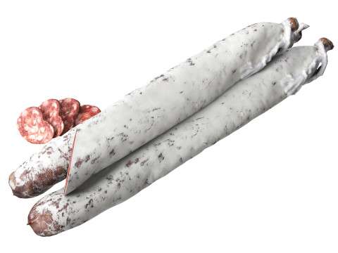 Dried sausage long whole and slices 01 Modelo 3D