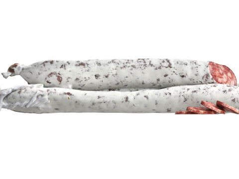 Dried sausage long whole and slices 01 Modelo 3D
