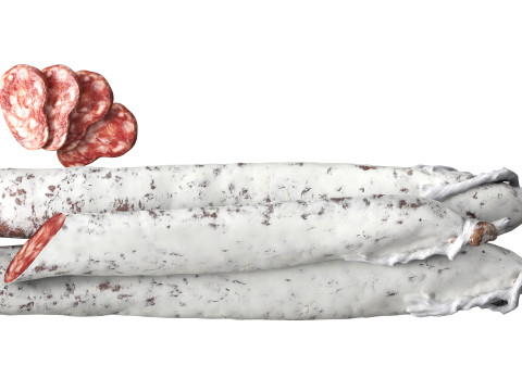 Dried sausage long whole and slices 01 Modelo 3D