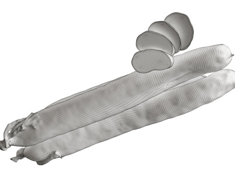 Dried sausage long whole and slices 01 Modelo 3D