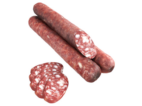 Dried sausage long whole and slices 02 3D 模型