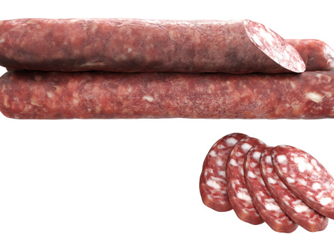 Dried sausage long whole and slices 02 3D 모델