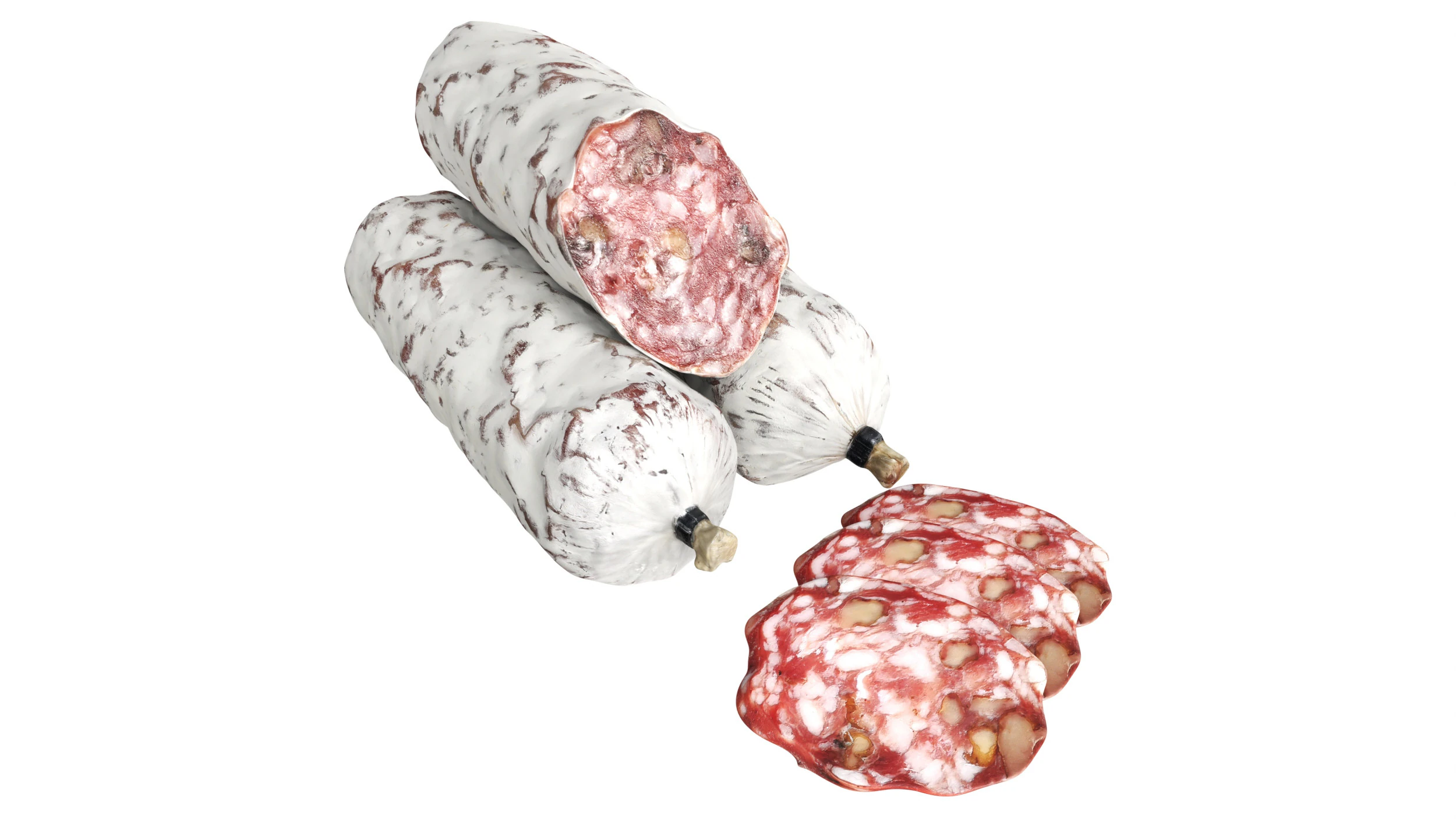 Dried sausage with walnuts whole and slices 3D Model .c4d .max .obj .3ds .fbx .stl .blend 