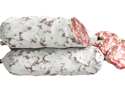 Dried sausage with walnuts whole and slices 3D Model