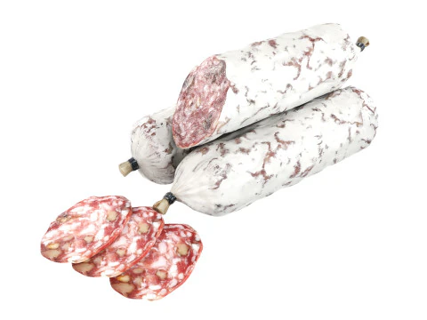 Dried sausage with walnuts whole and slices 3D Model