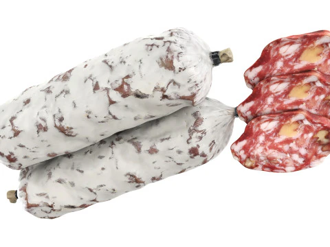 Dried sausage with walnuts whole and slices 3D Model