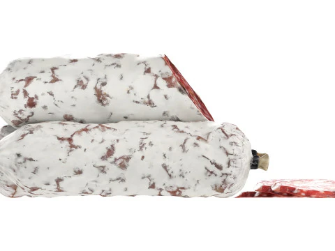 Dried sausage with walnuts whole and slices 3D Model