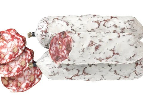 Dried sausage with walnuts whole and slices 3D Model