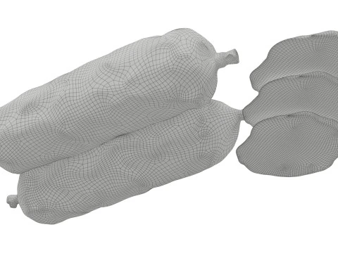 Dried sausage with walnuts whole and slices 3D Model