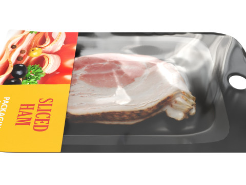 Ham slices with packaging Modèle 3D