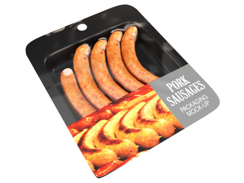 Pork sausages thin with packaging 01 3D 模型