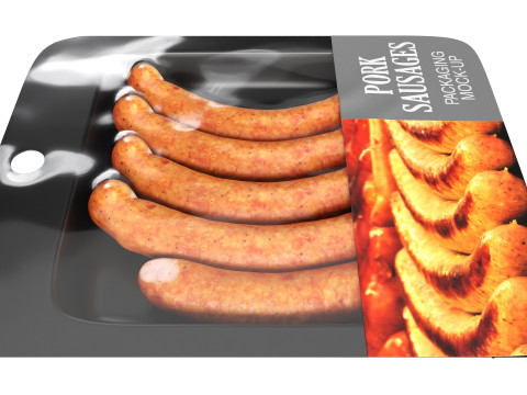 Pork sausages thin with packaging 01 3D Model