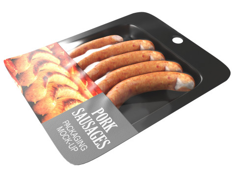Pork sausages thin with packaging 01 3D Model