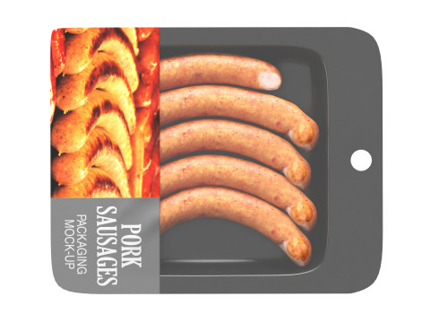 Pork sausages thin with packaging 01 3D Model