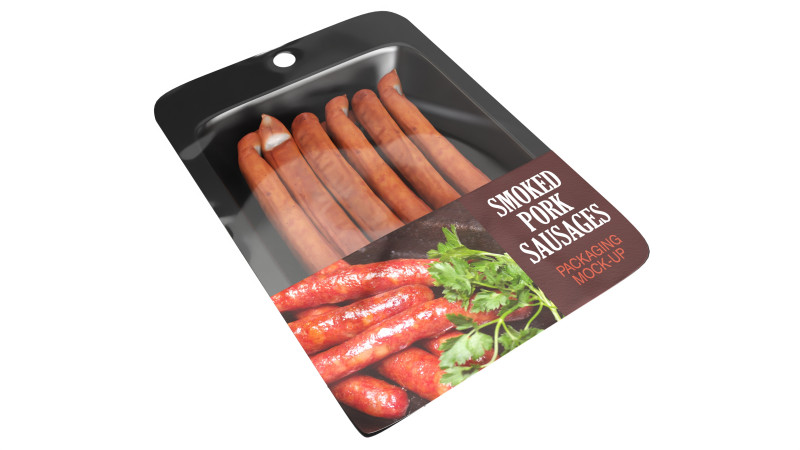Pork smoked sausages thin with packaging 01 3D 모델 .c4d .max .obj .3ds .fbx .stl .blend