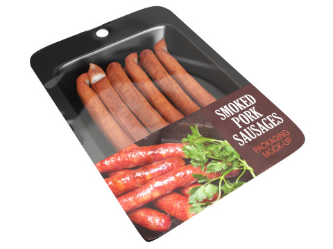 Pork smoked sausages thin with packaging 01 3D 模型
