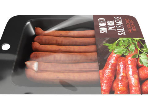 Pork smoked sausages thin with packaging 01 3D 모델