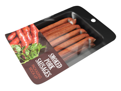 Pork smoked sausages thin with packaging 01 3D 모델