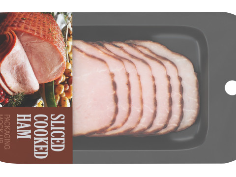 Sliced ham with packaging 02 Model 3D