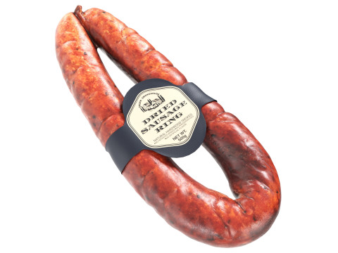 Smoked sausage ring with label 3D 模型