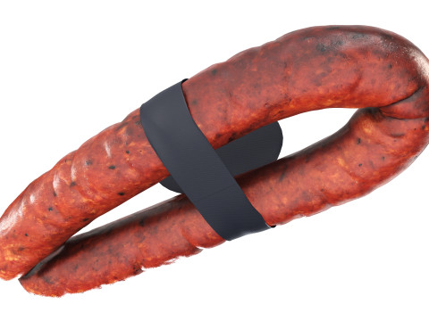 Smoked sausage ring with label Model 3D