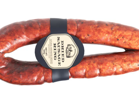 Smoked sausage ring with label 3D Model