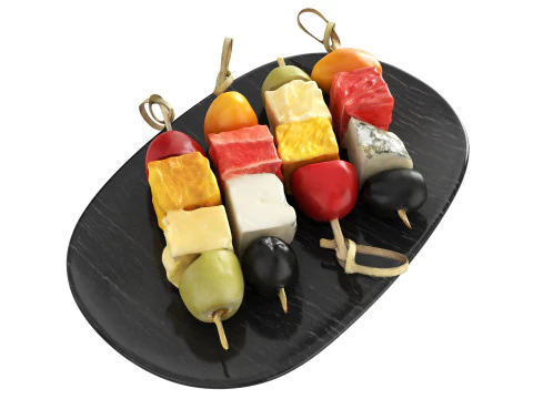 Geassorteerde canap&eacute;s op schotel 3D Model