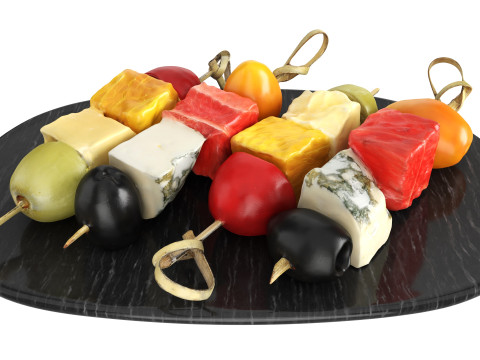Assorted canapes on saucer 3D 모델