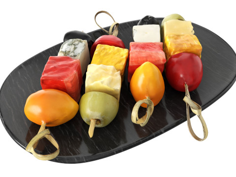 Assorted canapes on saucer 3D 모델